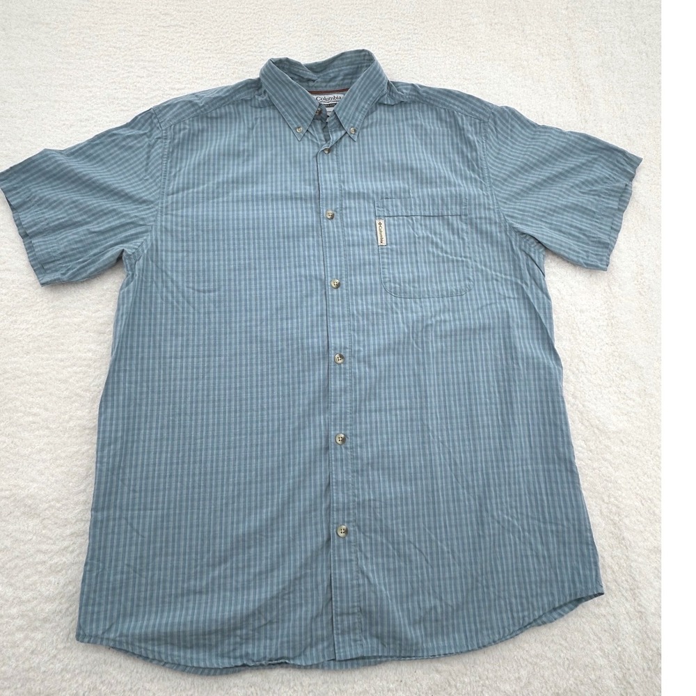 Columbia Sportswear Mens Blue Plaid Short Sleeve Shirt Large Fishing Outdoor